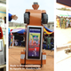 A progression of Safo’s products. From left to right, a block moulding machine, consumer electronics, the 3-in-1 robot, a security robot, a tank.